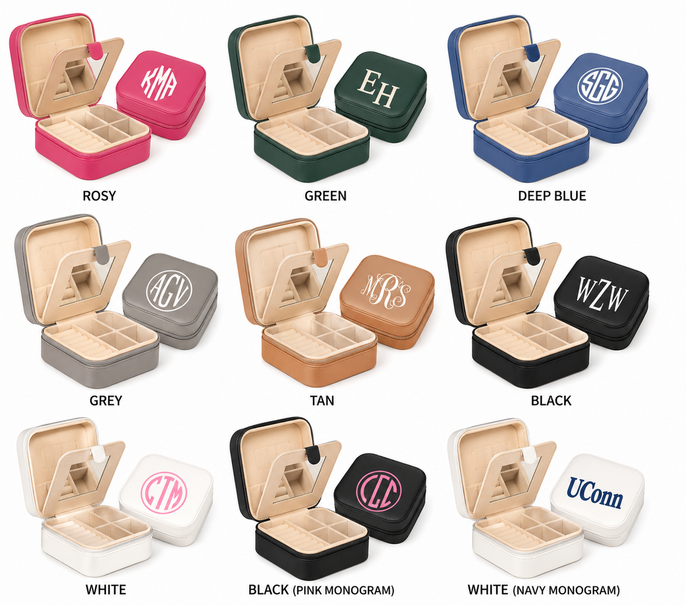 Personalized travel jewelry box with zipper