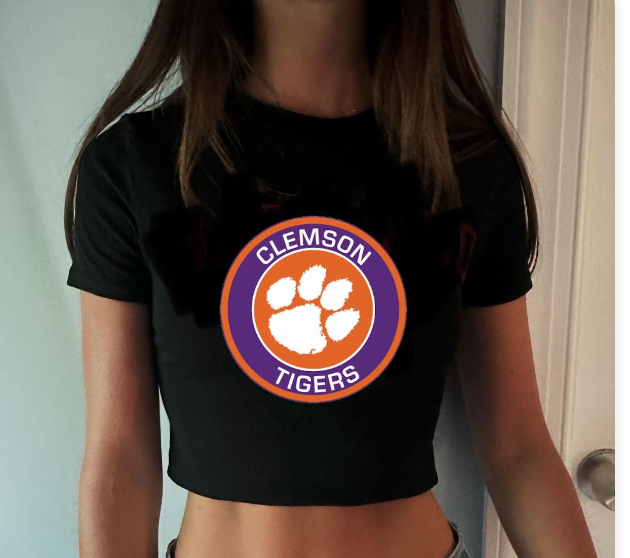 CUSTOM CROPPED BABY TEE COLLEGE SPORT TEAM CAMP LOGO ADULT & KID
