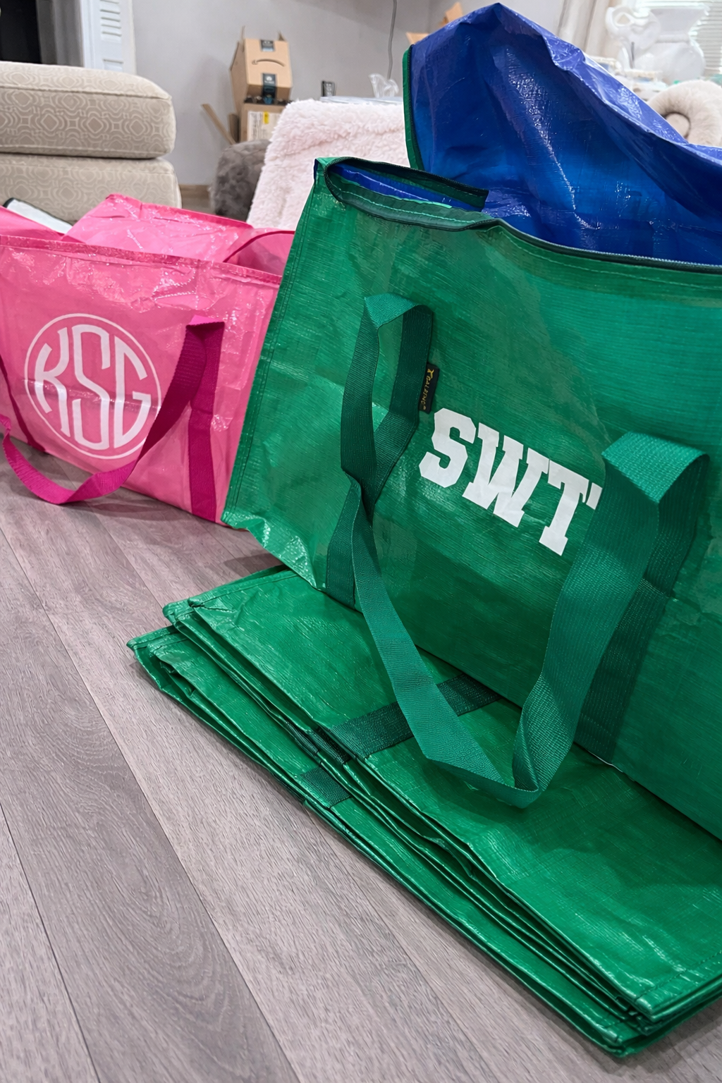 Personalized Dorm Packing Bags | College Move-In Storage Set 29”| Custom Name or Monogram | Senior Graduation Gift | Preppy Jumbo Storage Tote (dance team, bridal/bachelorette weekend