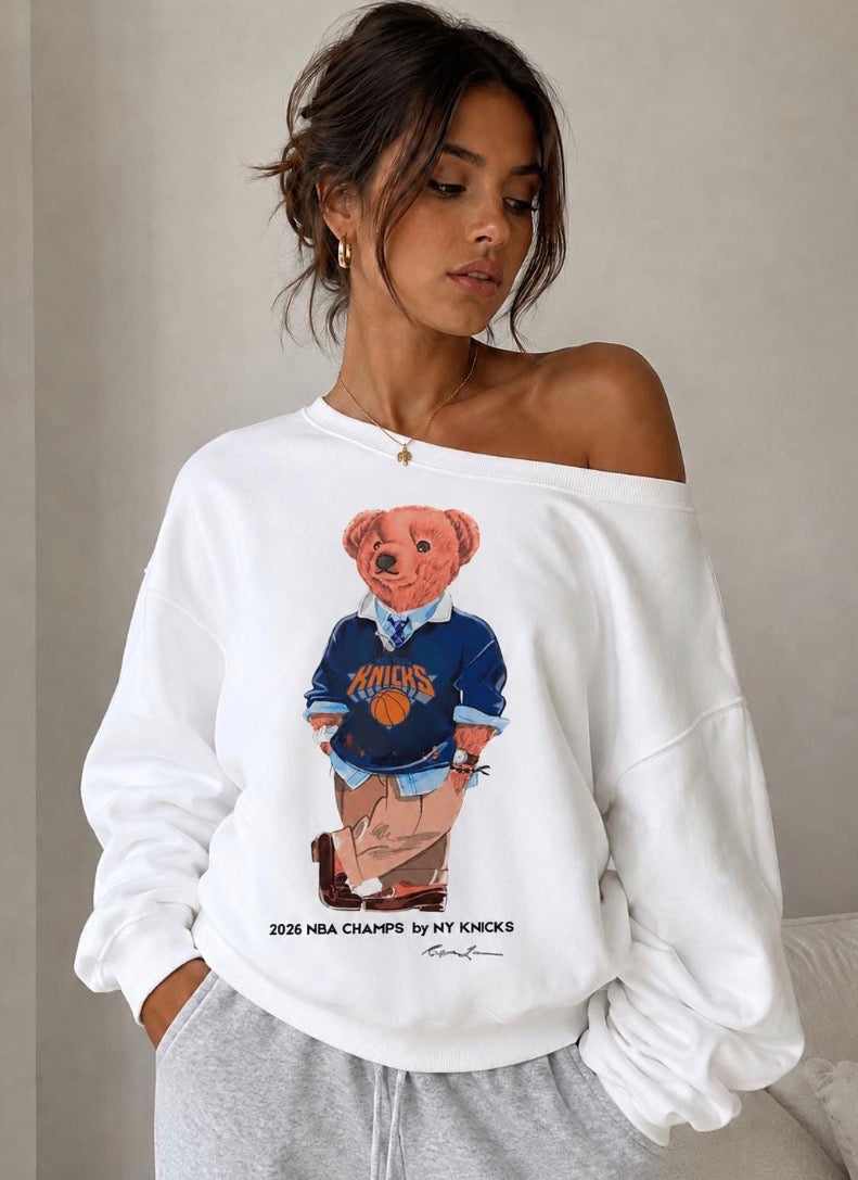 Knicks or any team  BEAR SWEATSHIRT OR tank top or tee adults. Kids, infants
