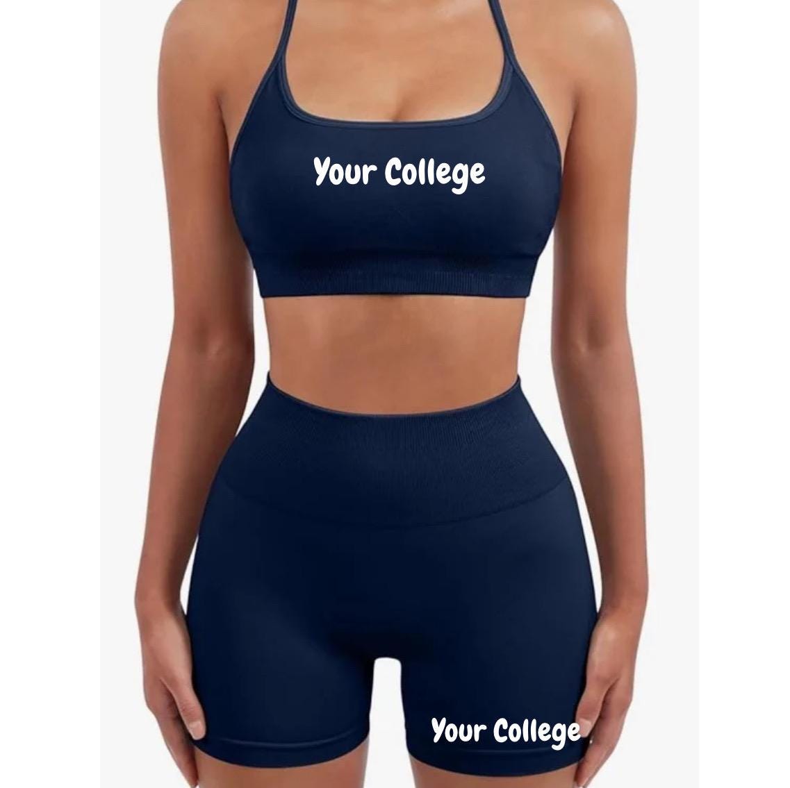 CUSTOM COLLEGE SET SPORTS BRA AND FOLDOVER SHORTS