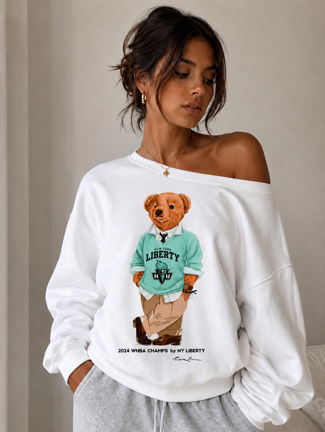 Knicks or any team  BEAR SWEATSHIRT OR tank top or tee adults. Kids, infants