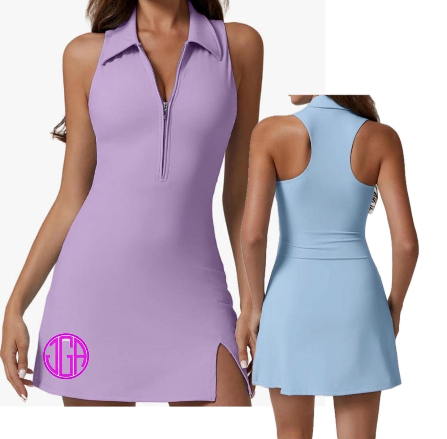 MONOGRAM PICKLEBALL ZIP FRONT POLO COLLAR DRESS
