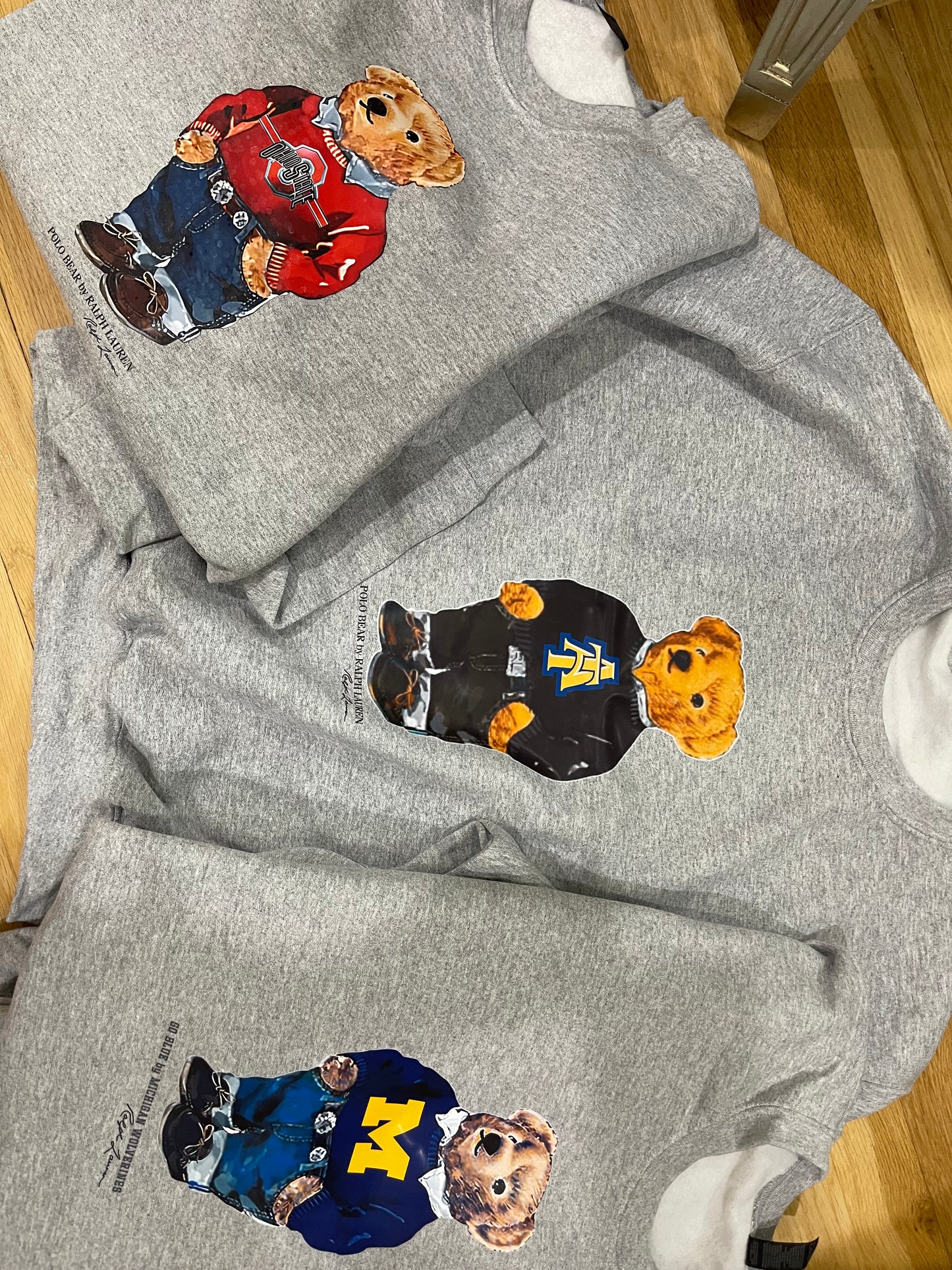 CUSTOM COLLEGE POLO BEAR SWEATSHIRT OR TEE