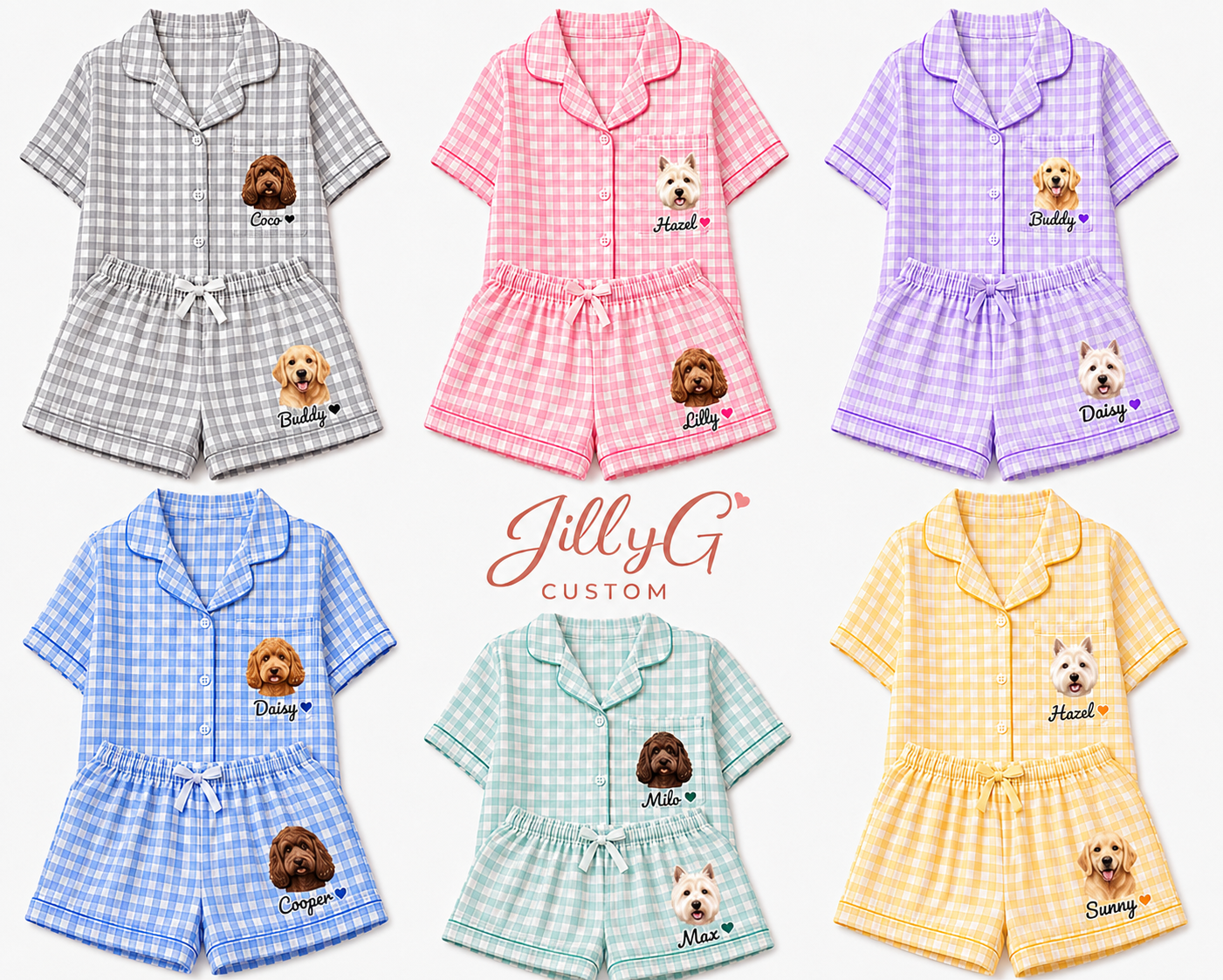 Any Pet college gingham Pajama Short Set, Pajamas, upload your pet Lounge Set,  PJ Shorts Set pant , Dorm Gift