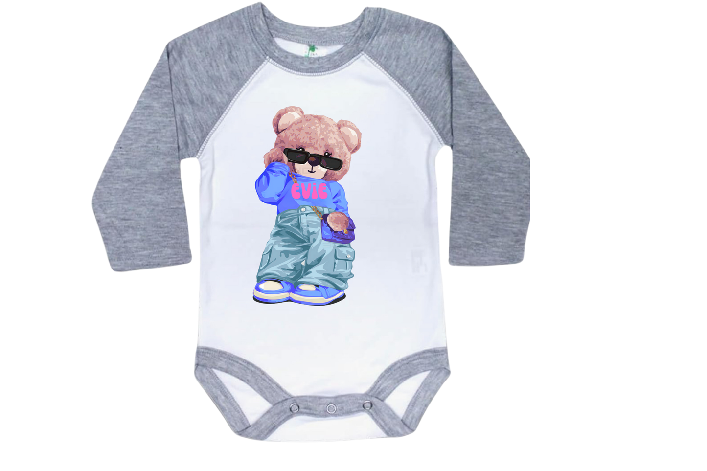 FASHION BEAR PERSONALIZED RAGLAN ONESIE