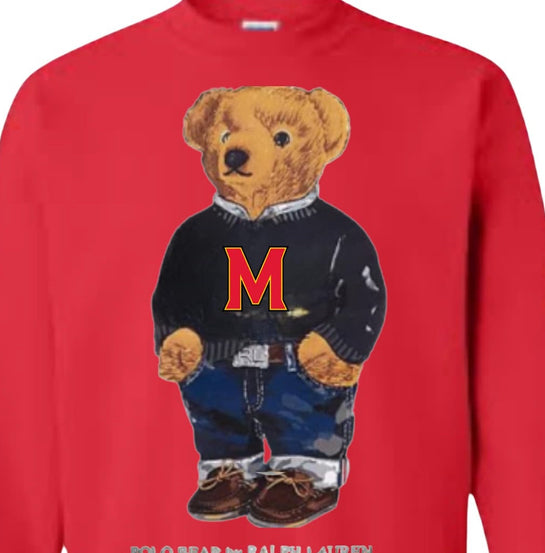 CUSTOM COLLEGE POLO BEAR SWEATSHIRT OR TEE