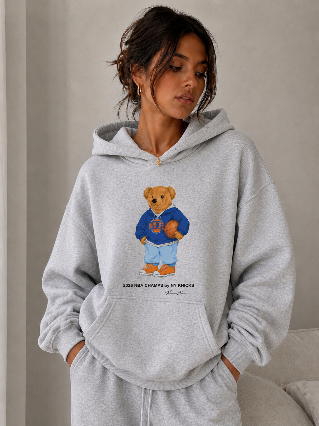 Knicks or any team  BEAR SWEATSHIRT OR tank top or tee adults. Kids, infants