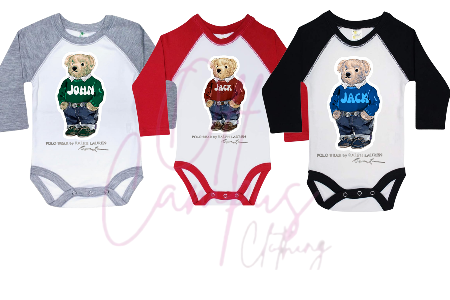 FASHION BEAR PERSONALIZED RAGLAN ONESIE