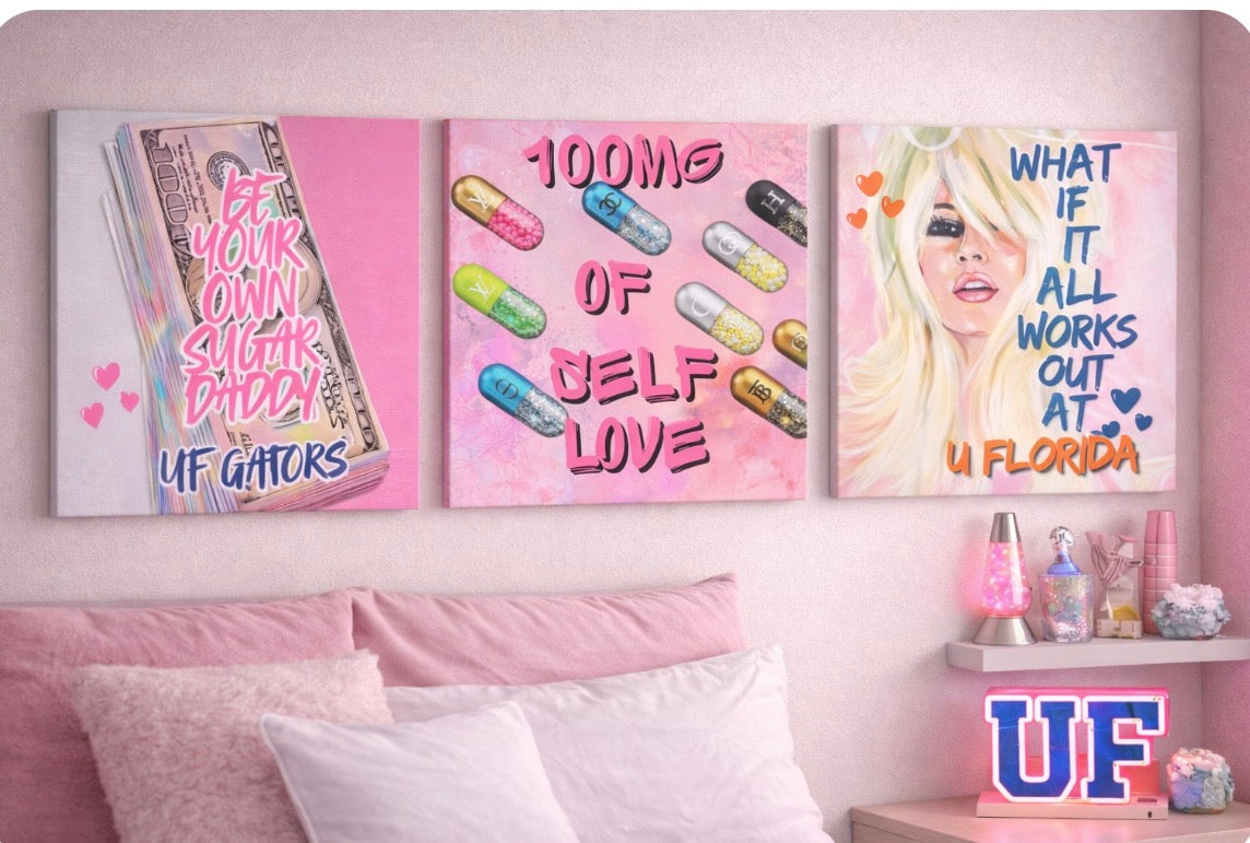 Wall Decor College, home  or Apt mixed media canvases Fully Customizable add name, college, grad year  upgrade to  glitter resin or canvas only