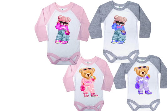 FASHION BEAR PERSONALIZED RAGLAN ONESIE