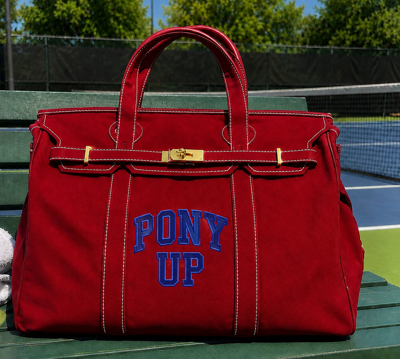 Canvas embroidered tote with gold, buckle, hardware, and raw edge trim Show it off College Mom weekend, Move in, Graduation