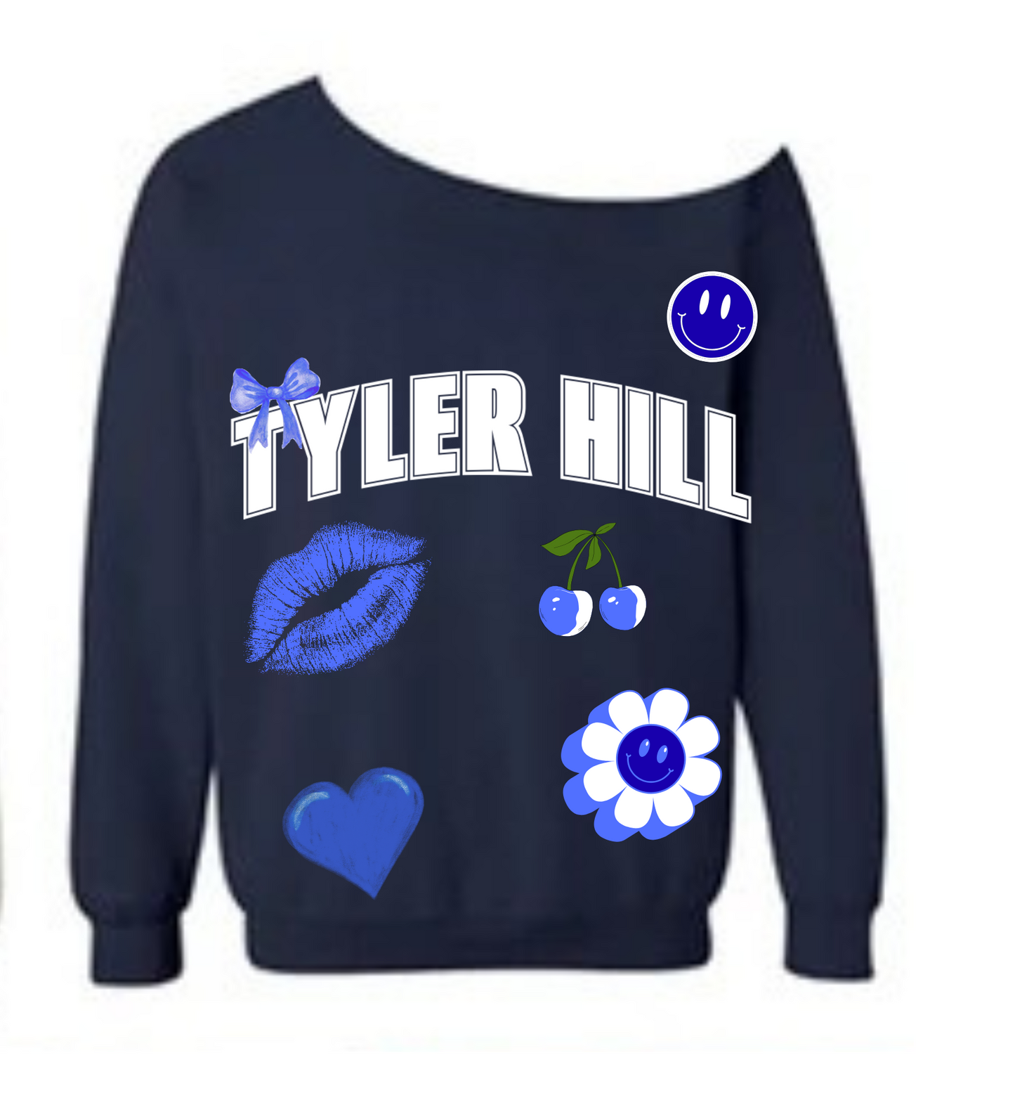 COLLEGE OFF SHOULDER SWEATSHIRT