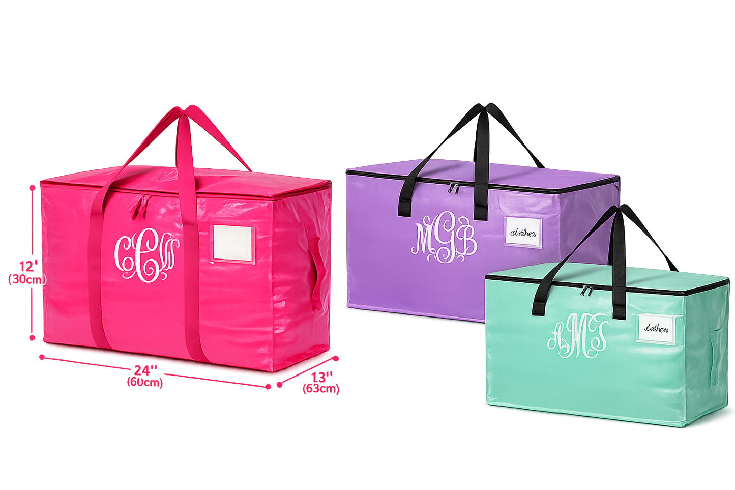 Personalized Dorm Packing Bags | College Move-In Storage Set 29”| Custom Name or Monogram | Senior Graduation Gift | Preppy Jumbo Storage Tote (dance team, bridal/bachelorette weekend