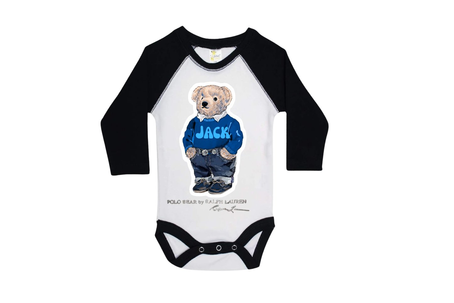 FASHION BEAR PERSONALIZED RAGLAN ONESIE