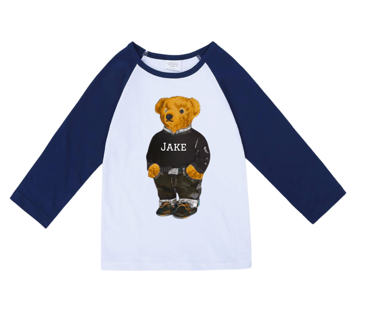 CUSTOM BEAR RAGLAN WITH NAME COLOR TODDLER