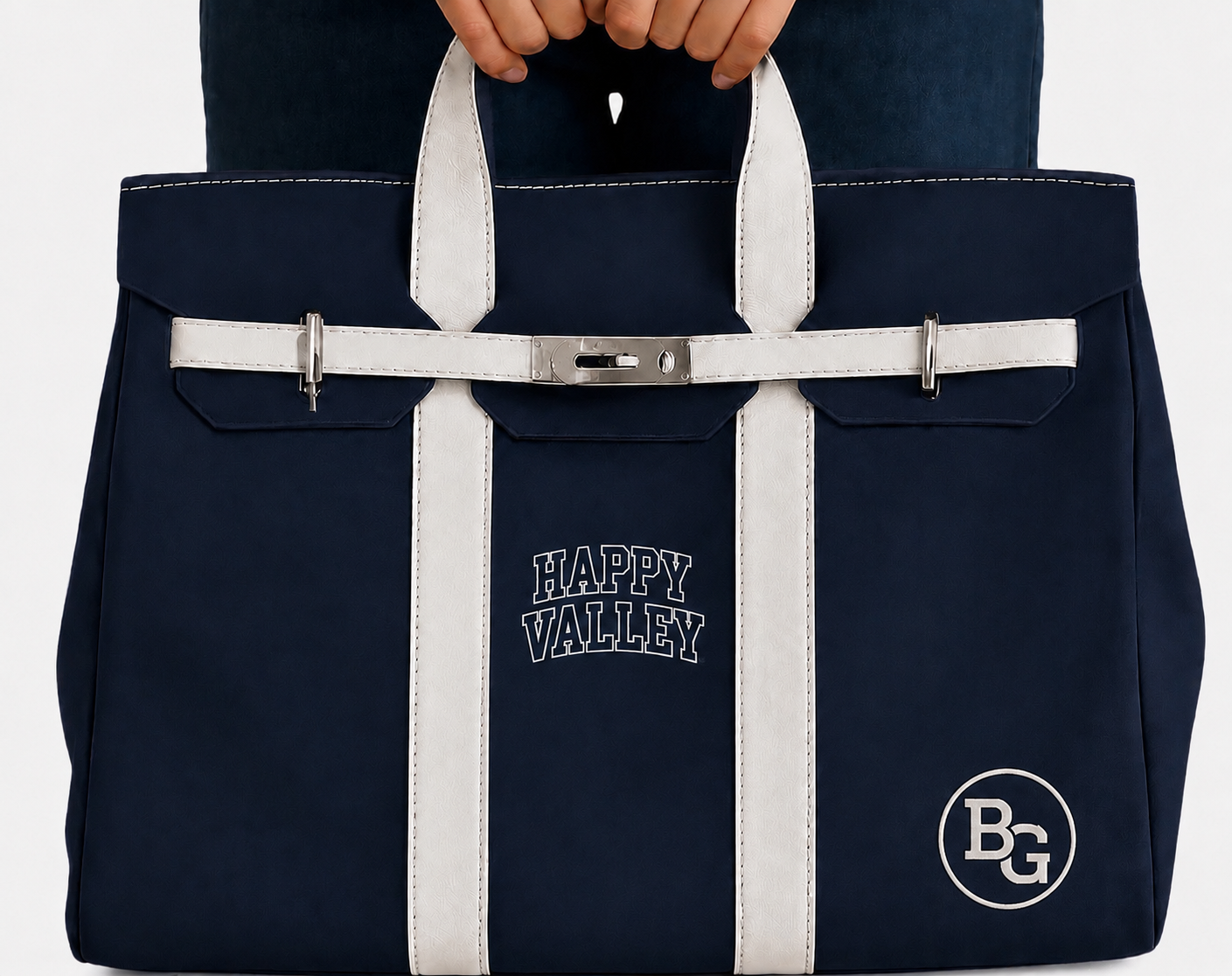 Canvas embroidered tote with gold, buckle, hardware, and raw edge trim Show it off College Mom weekend, Move in, Graduation