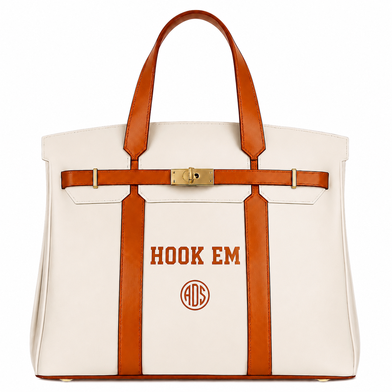 Canvas embroidered tote with gold, buckle, hardware, and raw edge trim Show it off College Mom weekend, Move in, Graduation