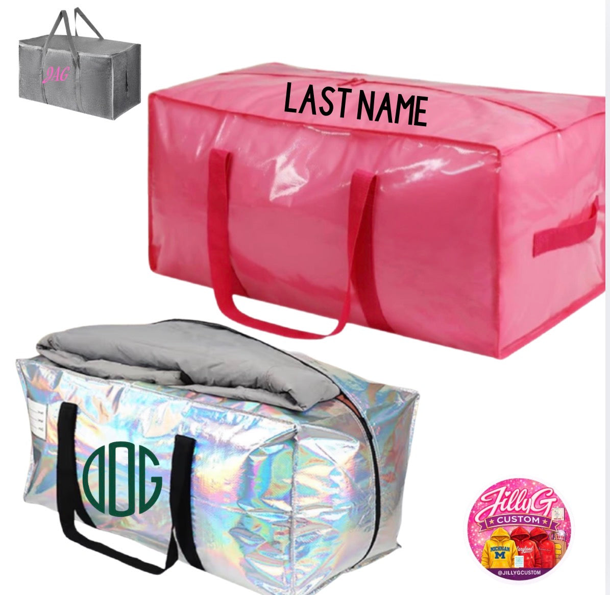 Personalized Dorm Packing Bags | College Move-In Storage Set 29”| Custom Name or Monogram | Senior Graduation Gift | Preppy Jumbo Storage Tote (dance team, bridal/bachelorette weekend