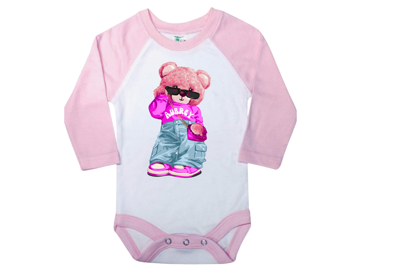 FASHION BEAR PERSONALIZED RAGLAN ONESIE