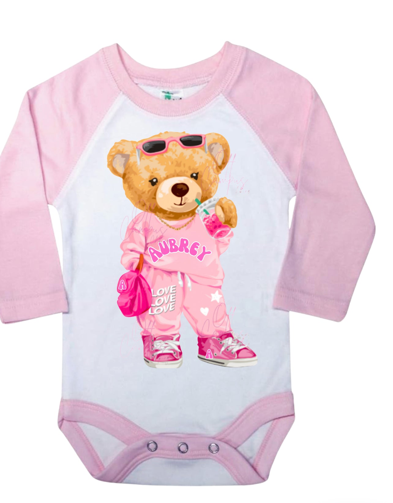 FASHION BEAR PERSONALIZED RAGLAN ONESIE