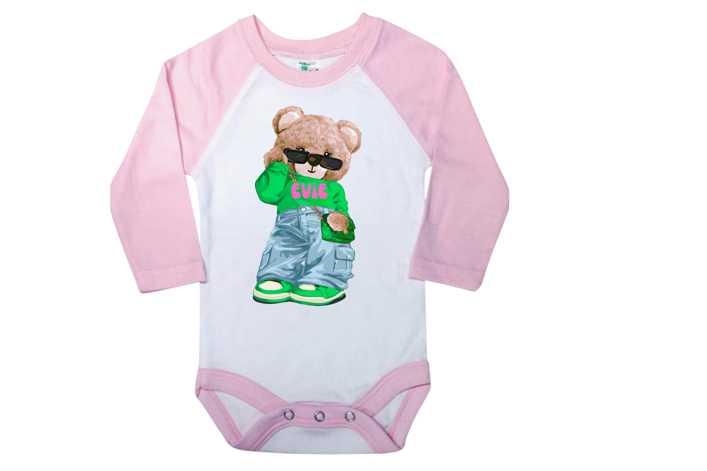 FASHION BEAR PERSONALIZED RAGLAN ONESIE