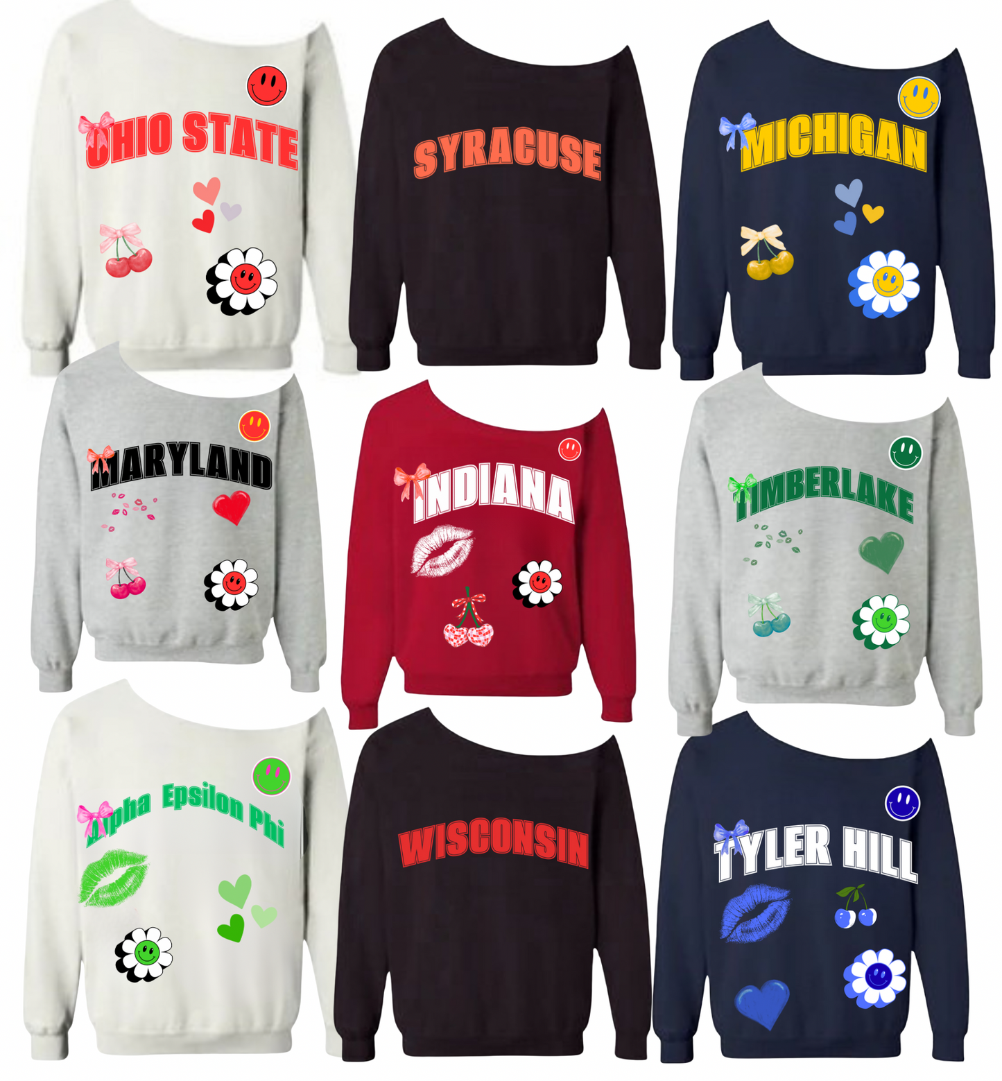 COLLEGE OFF SHOULDER SWEATSHIRT