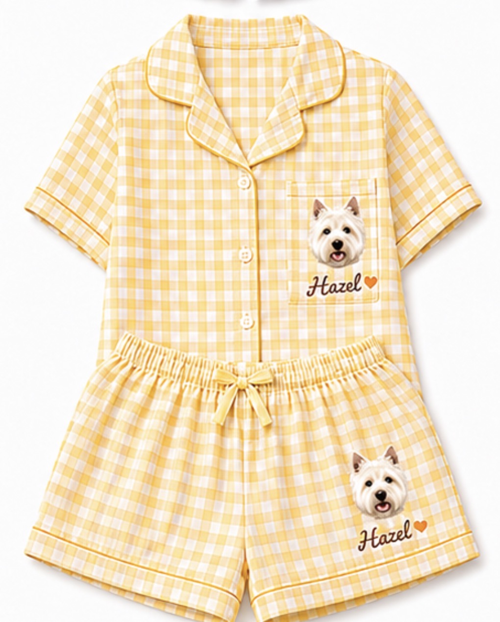 Any Pet college gingham Pajama Short Set, Pajamas, upload your pet Lounge Set,  PJ Shorts Set pant , Dorm Gift