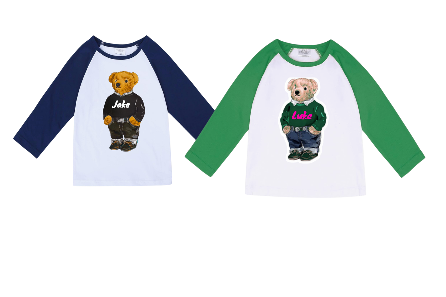 CUSTOM BEAR RAGLAN WITH NAME COLOR TODDLER