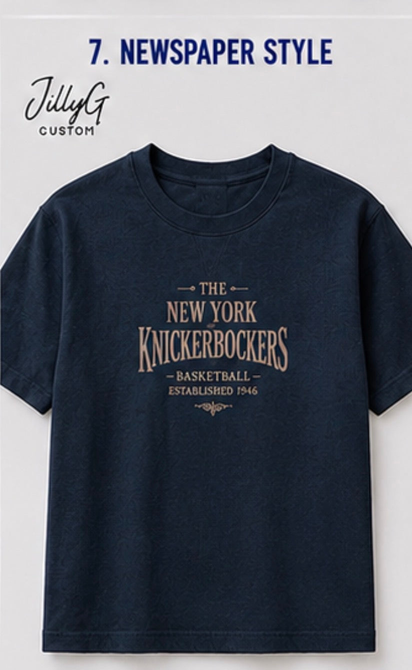 Vintage  Retro Knick5 men’s crew neck tshirts  ….customize your own phrase or name