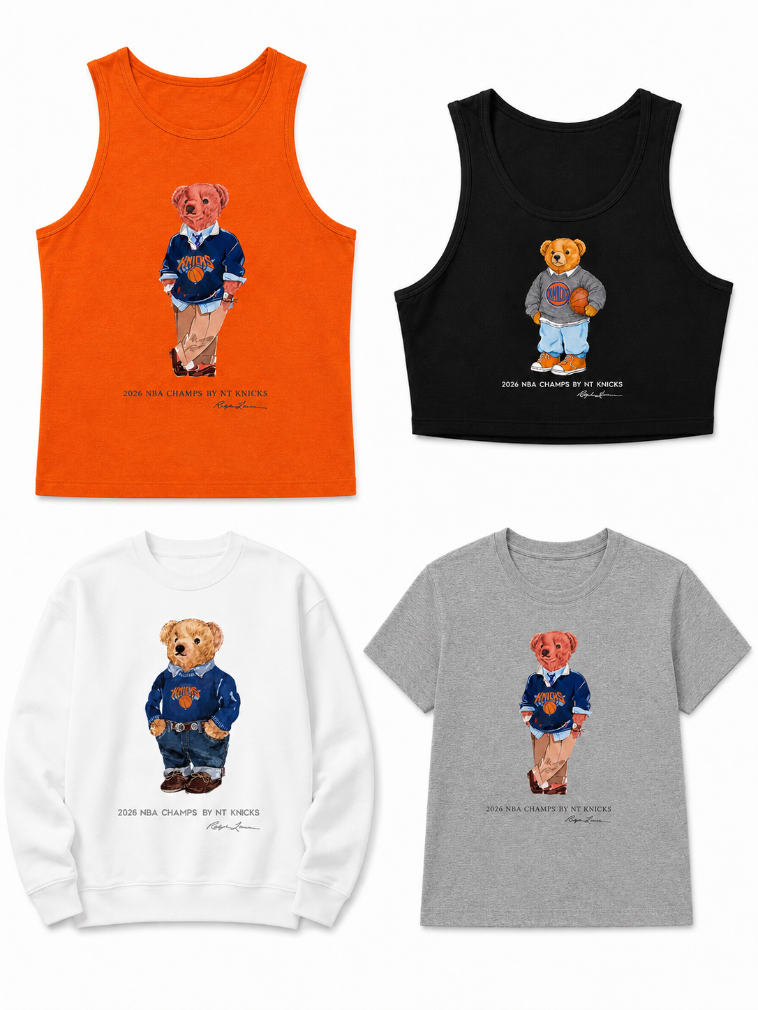 Knicks or any team  BEAR SWEATSHIRT OR tank top or tee adults. Kids, infants