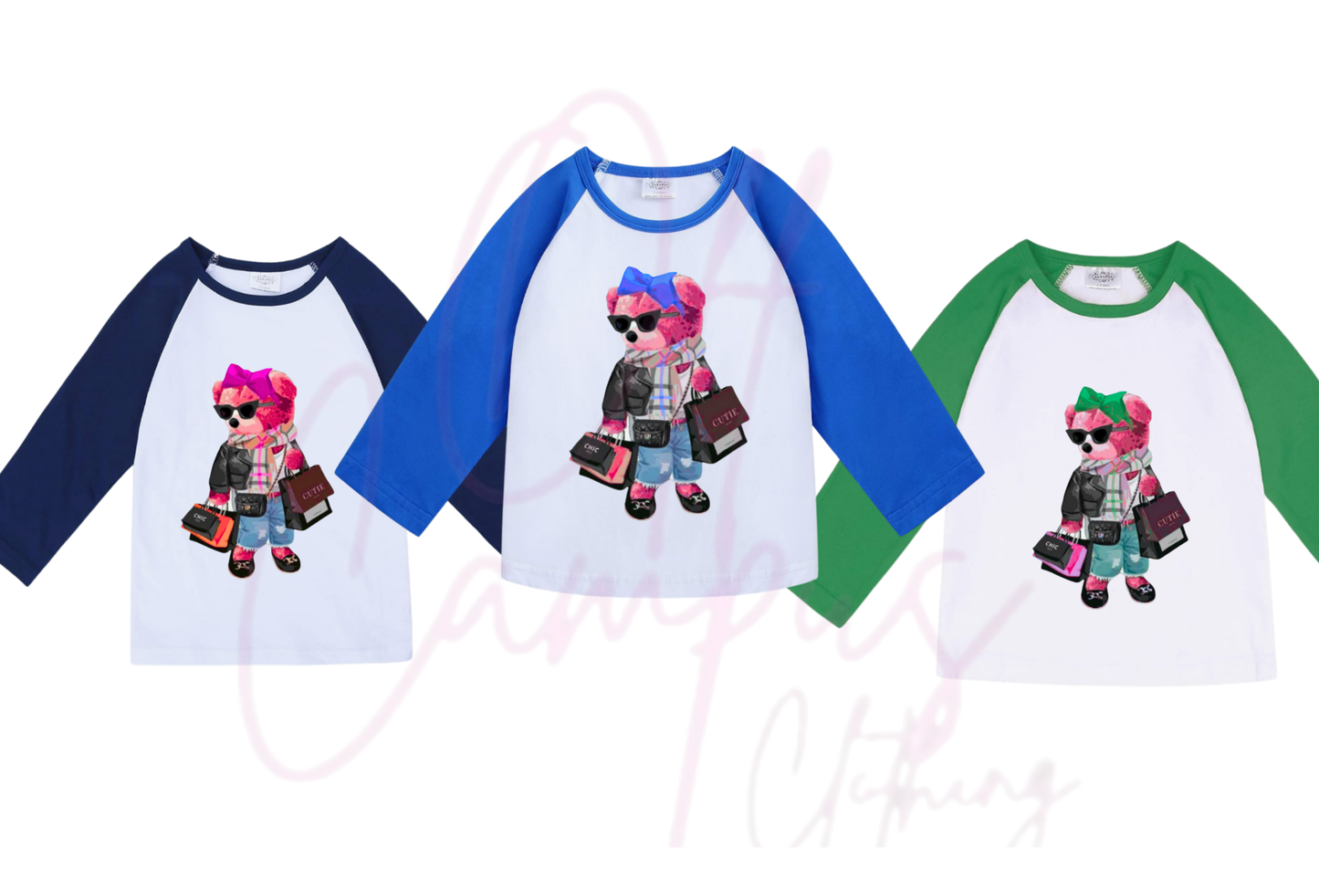CUSTOM BEAR RAGLAN WITH NAME COLOR TODDLER