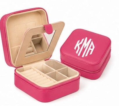 Personalized travel jewelry box with zipper