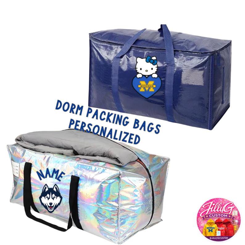 Personalized Dorm Packing Bags | College Move-In Storage Set 29”| Custom Name or Monogram | Senior Graduation Gift | Preppy Jumbo Storage Tote (dance team, bridal/bachelorette weekend
