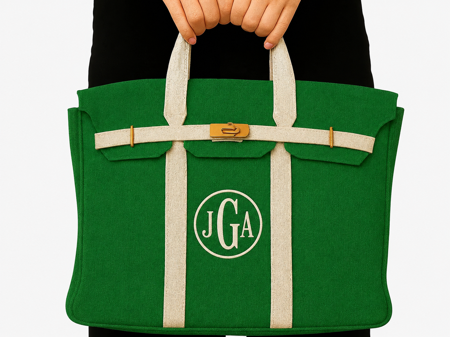Canvas embroidered tote with gold, buckle, hardware, and raw edge trim Show it off College Mom weekend, Move in, Graduation
