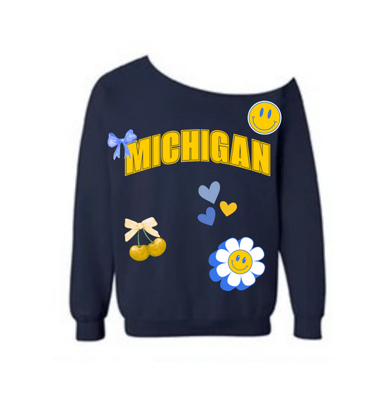 COLLEGE OFF SHOULDER SWEATSHIRT