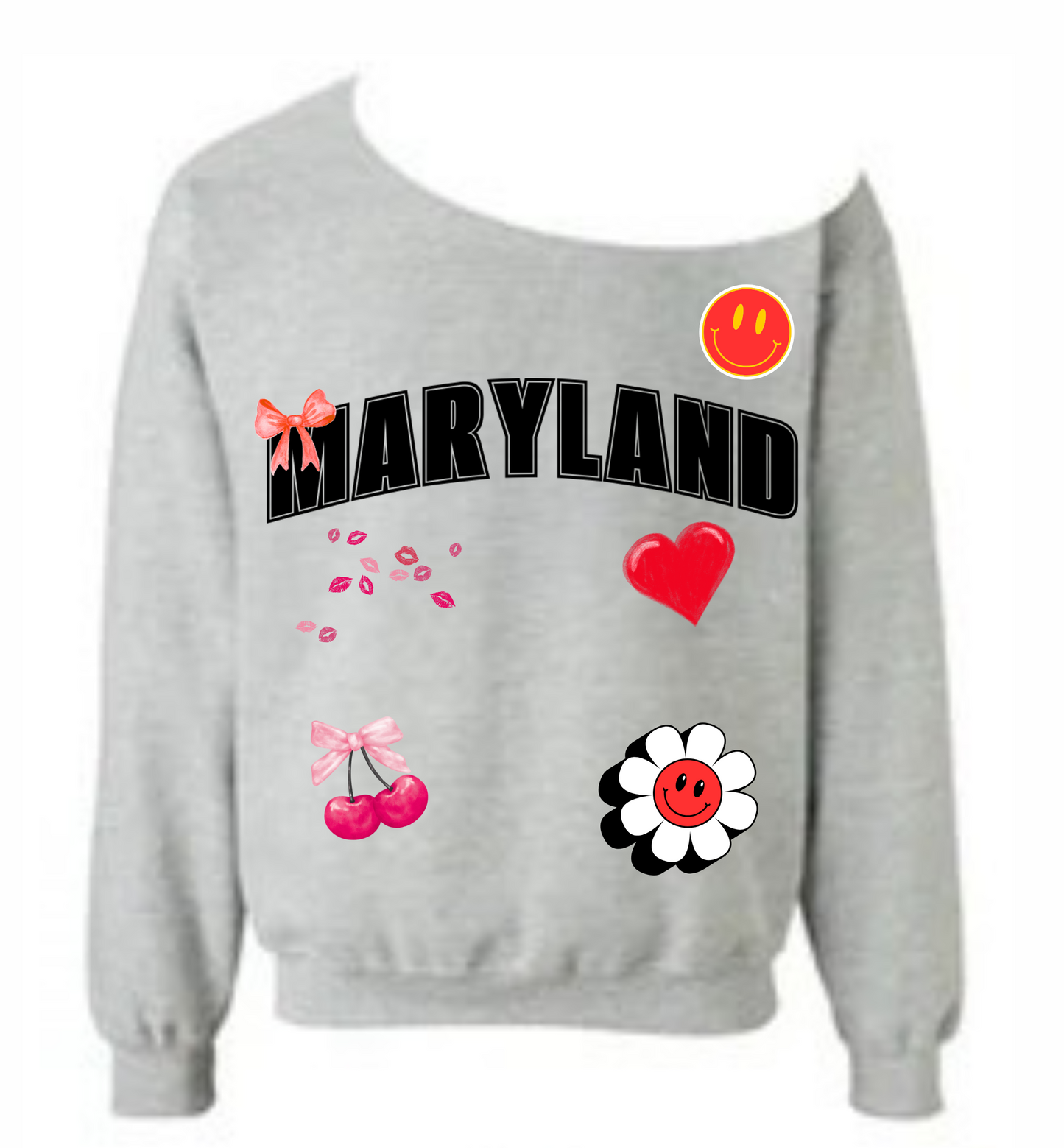 COLLEGE OFF SHOULDER SWEATSHIRT