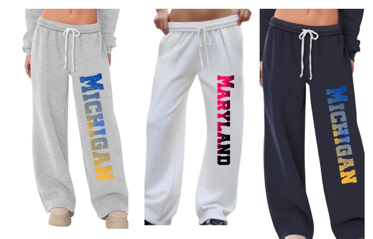 CUSTOM WIDE LEG SWEATPANTS COLLEGE, CAMP, TEAM