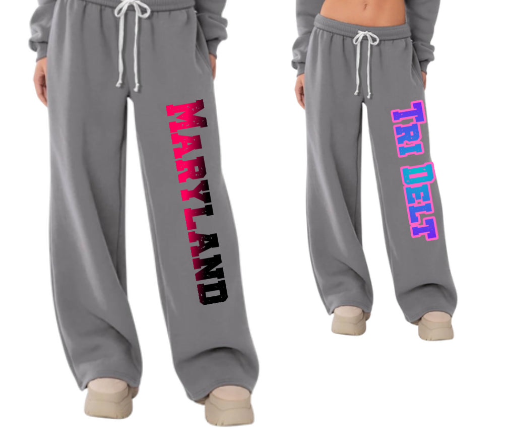 CUSTOM WIDE LEG SWEATPANTS COLLEGE, CAMP, TEAM