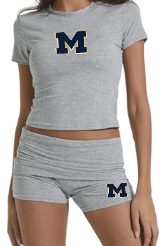 COLLEGE SET SPAGHETTI TANK OR SHORT SLEEVE WITH SLIM LOW WAIST FOLD SHORTS