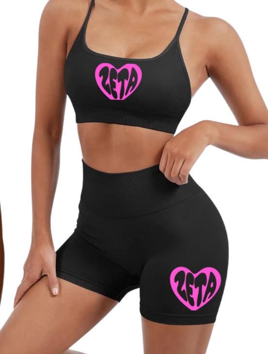 CUSTOM COLLEGE SET SPORTS BRA AND FOLDOVER SHORTS