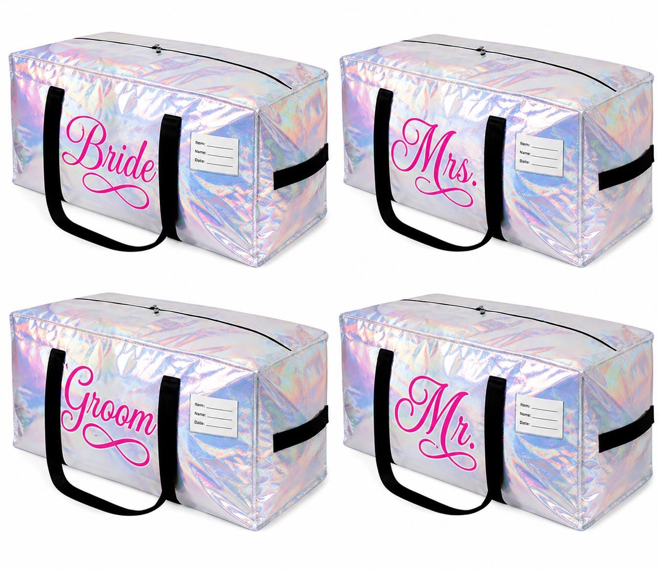 iridescent color bride groom or bridal party  weekend bags