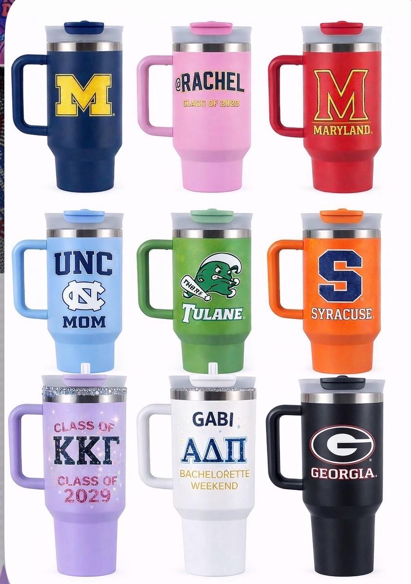 40oz Custom College Tumbler with Handle | Personalized School Logo, Sorority Gifts