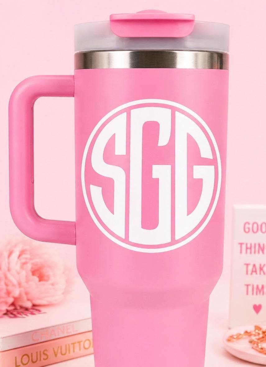 40oz Custom College Tumbler with Handle | Personalized School Logo, Sorority Gifts