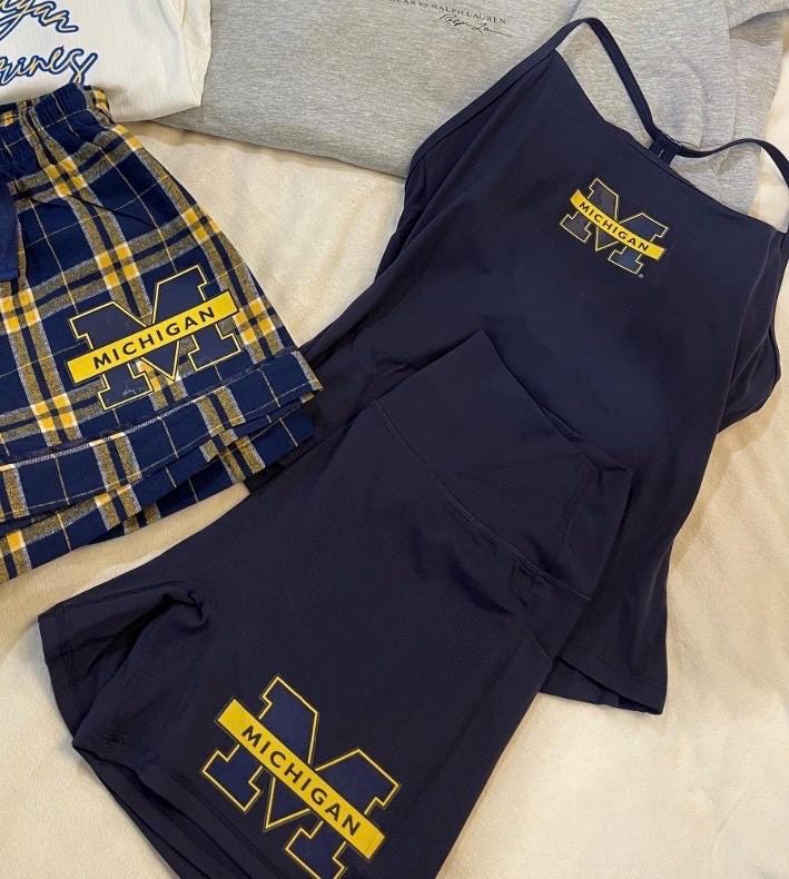 Michigan navy blue workout  set  full tank and shorts