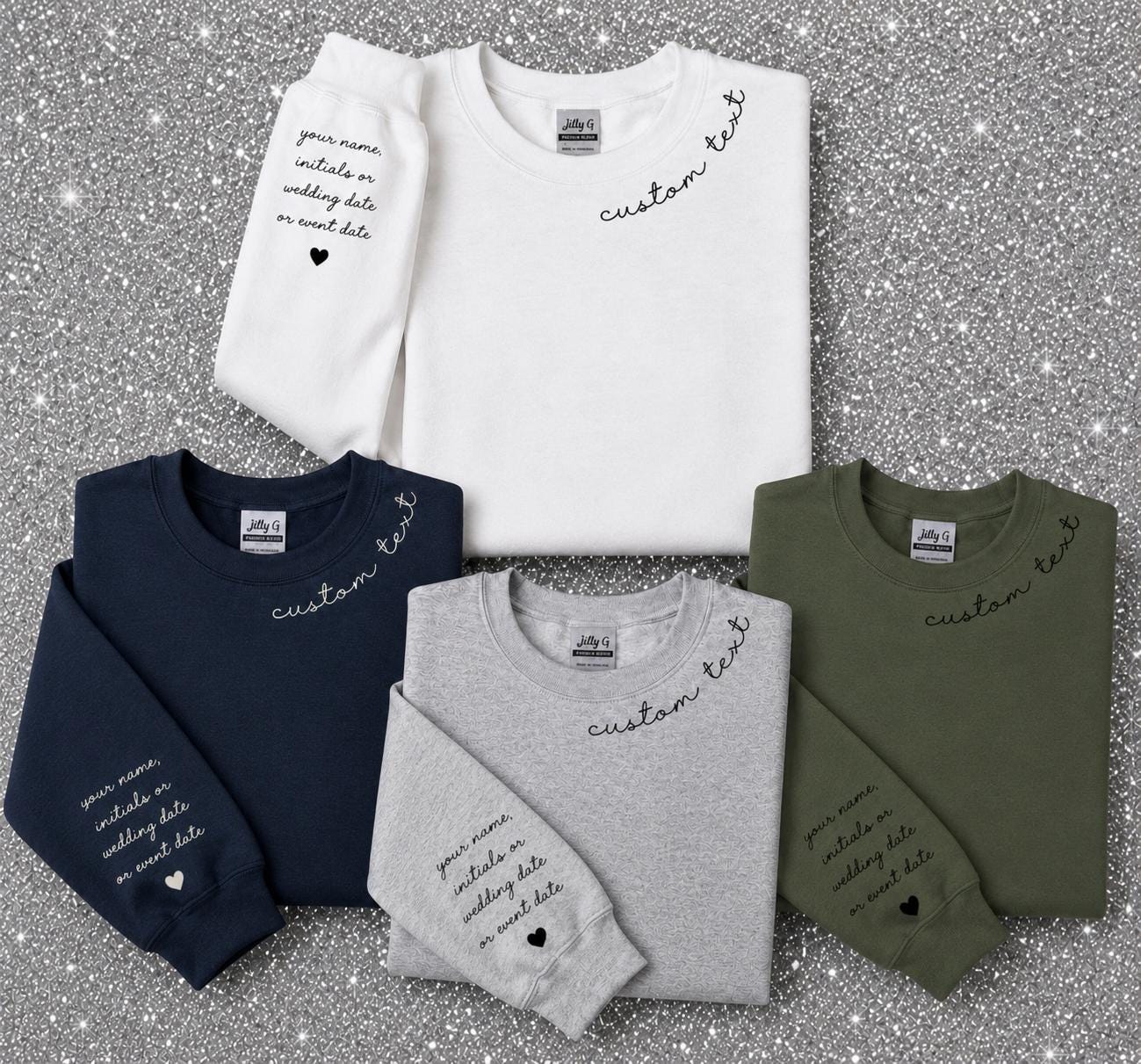 Custom Text on the Neck and Names on Sleeve Sweatshirt, Personalized Names Custom Crewneck Sweatshirt, NOT EMBROIDERY