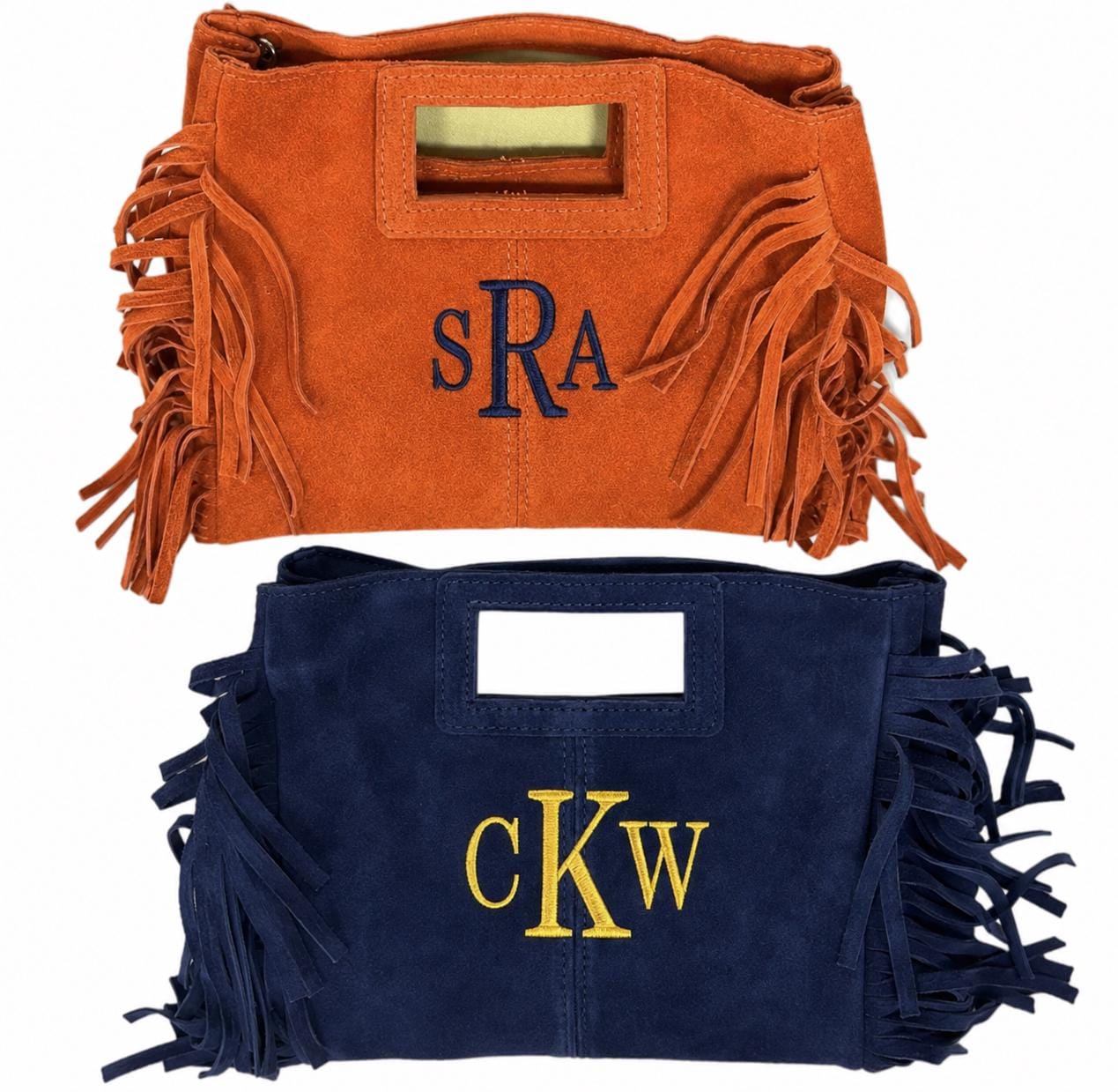 Fringed Seude Crossbody or Clutch College Colors