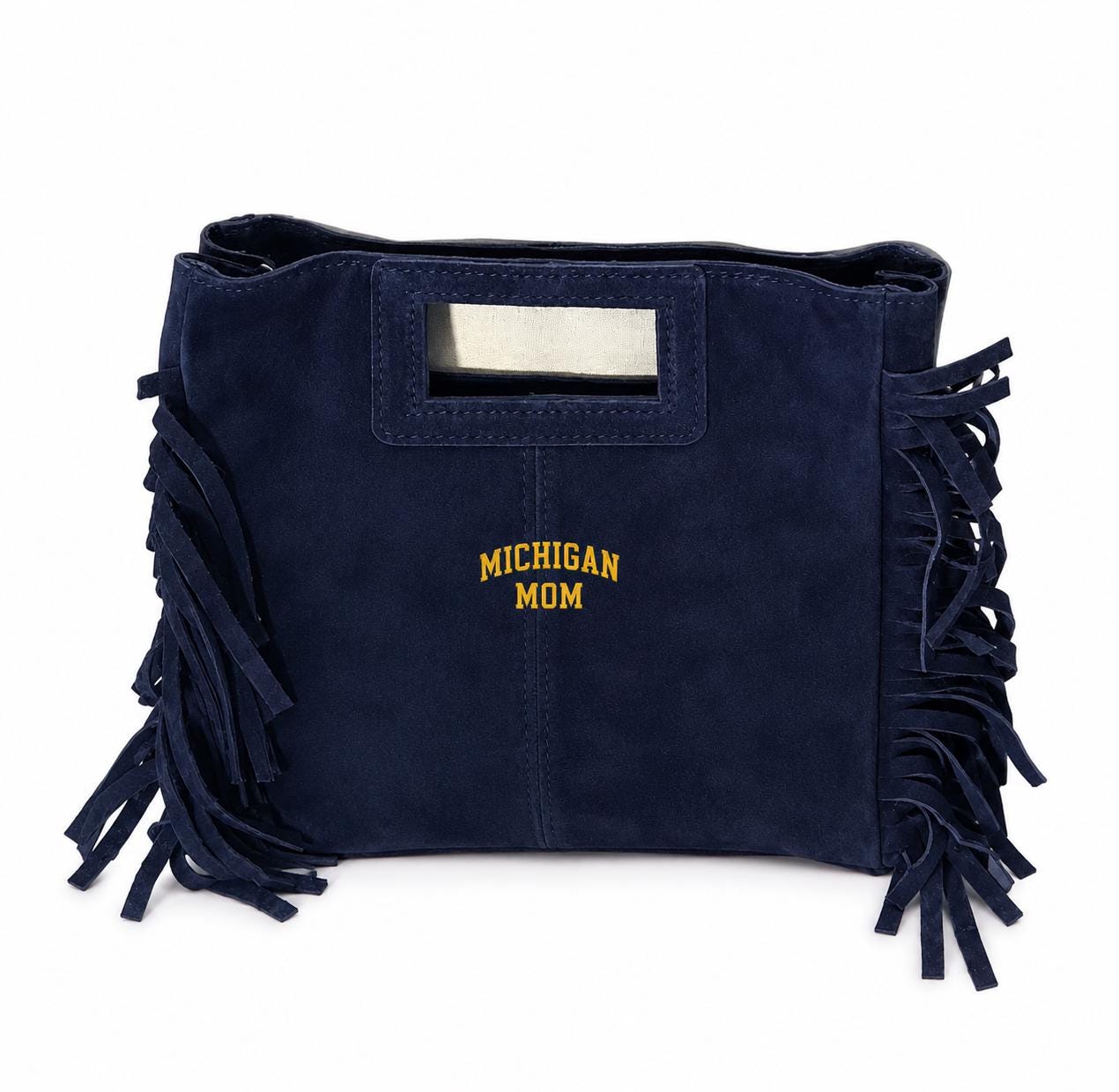 Fringed Seude Crossbody or Clutch College Colors
