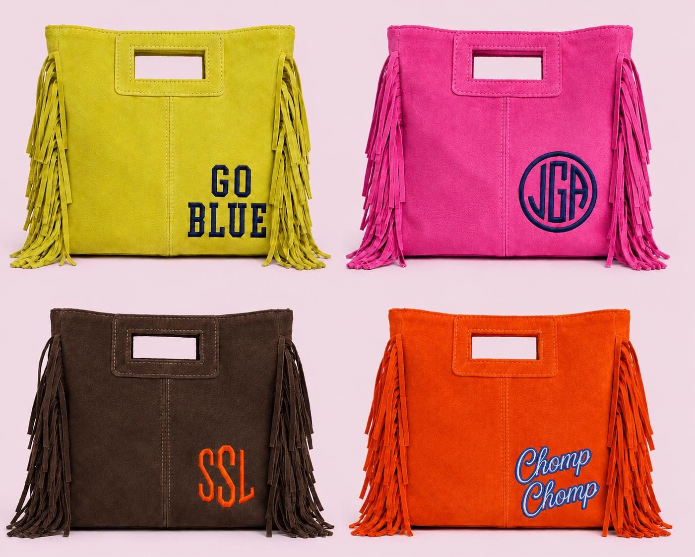 Fringed Seude Crossbody or Clutch College Colors