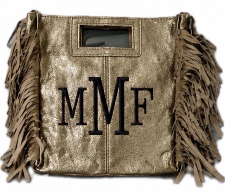 Metallic Leather Crossbody or Clutch College Colors